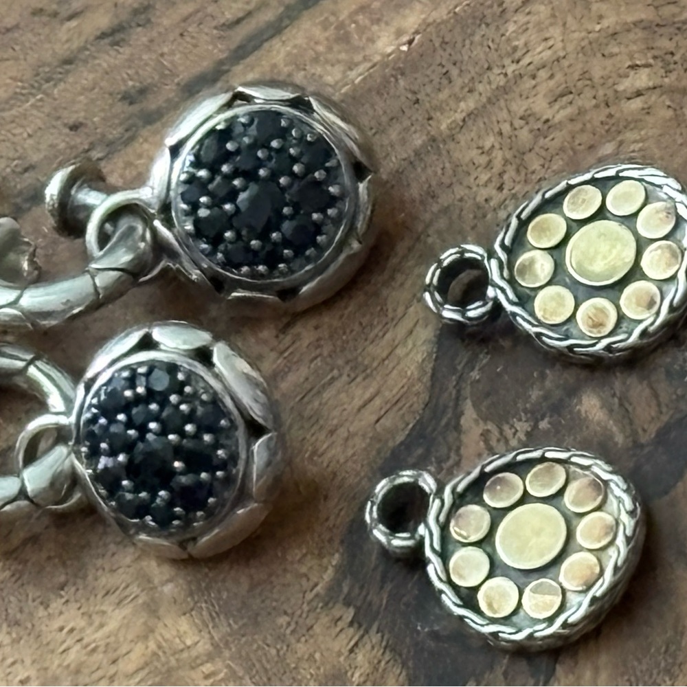 John Hardy Silver and Black Spinel convertable Earrings with 18k Gold Accents